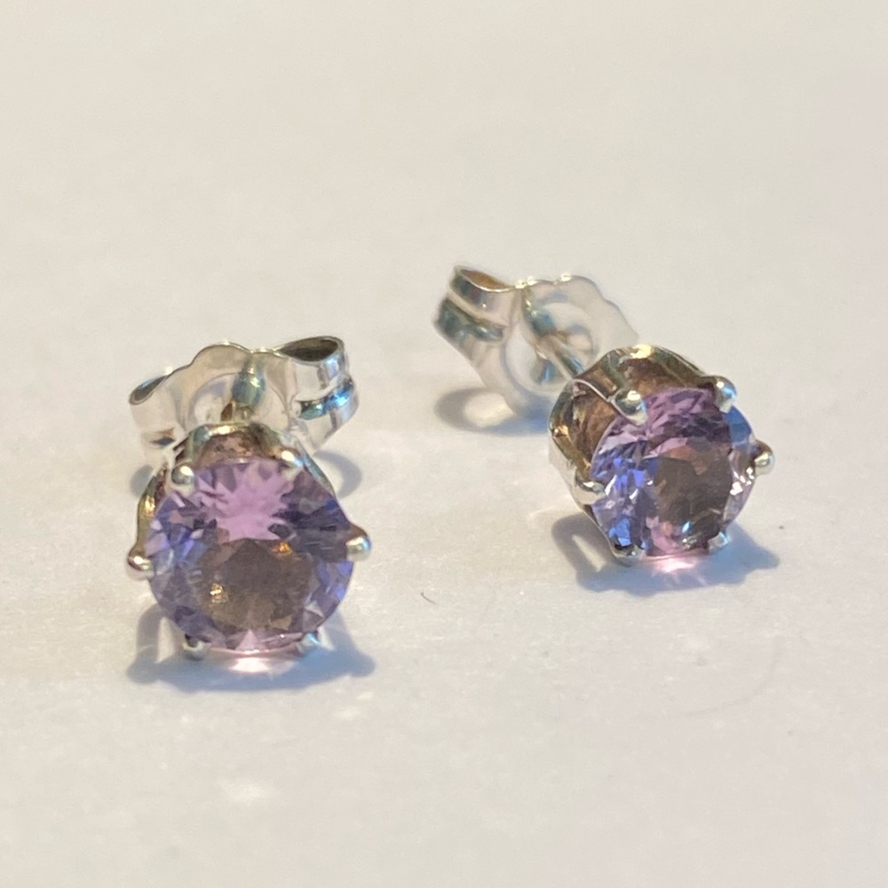 Vintage Sterling Silver Lavender Colored Stone Stud Earrings